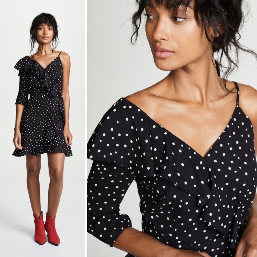 Jack by BB Dakota Hotline Bling Polka Dot One Shoulder Ruffle Mini Dress NWT